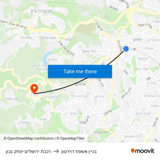 רכבת ירושלים-יצחק נבון to בניין אשפוז דוידסון map