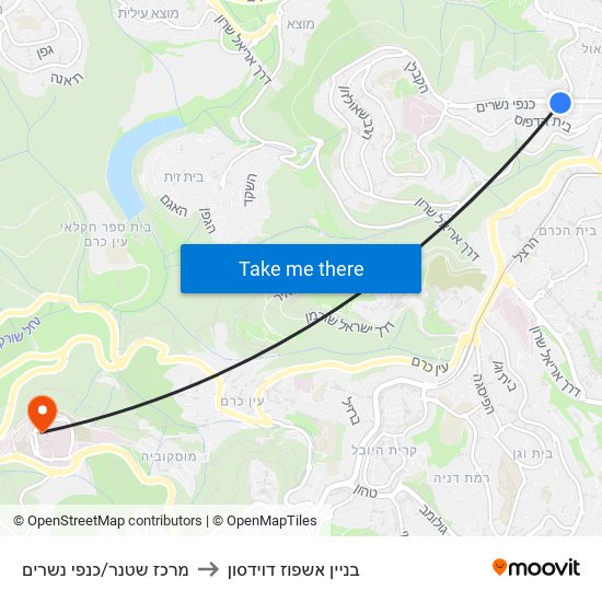 מרכז שטנר/כנפי נשרים to בניין אשפוז דוידסון map