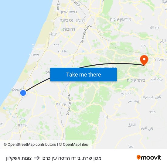 צומת אשקלון to מכון שרת, בי״ח הדסה עין כרם map