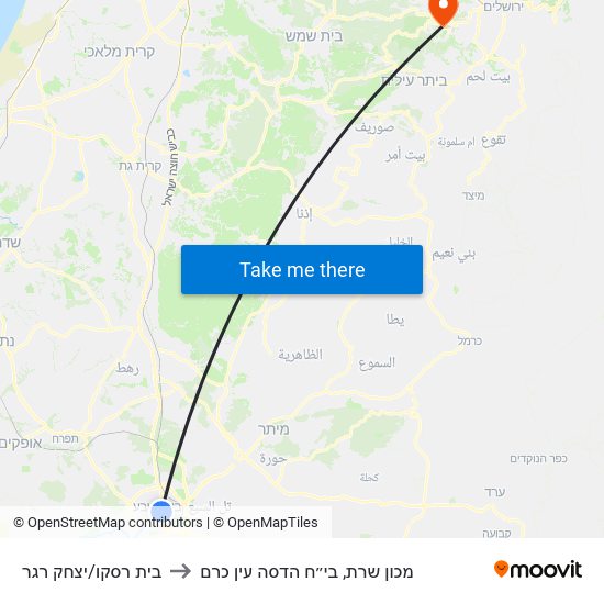 בית רסקו/יצחק רגר to מכון שרת, בי״ח הדסה עין כרם map