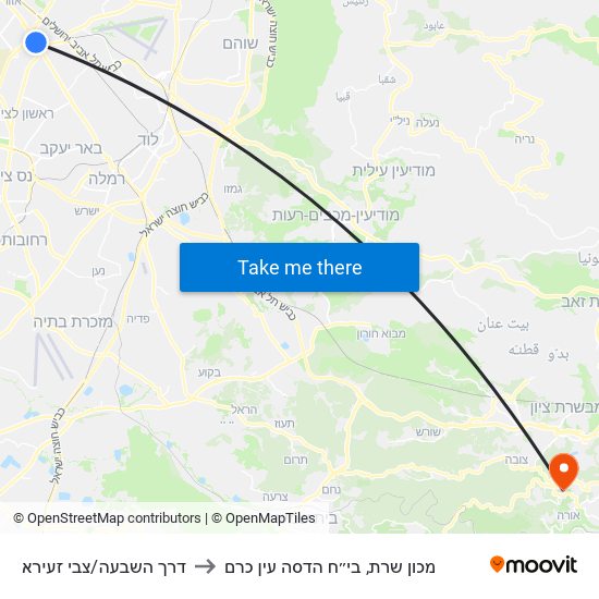 דרך השבעה/צבי זעירא to מכון שרת, בי״ח הדסה עין כרם map