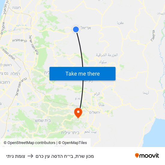 צומת גיתי to מכון שרת, בי״ח הדסה עין כרם map