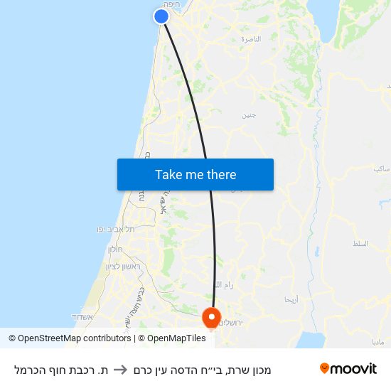 ת. רכבת חוף הכרמל to מכון שרת, בי״ח הדסה עין כרם map