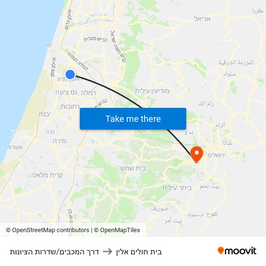 דרך המכבים/שדרות הציונות to בית חולים אלין map