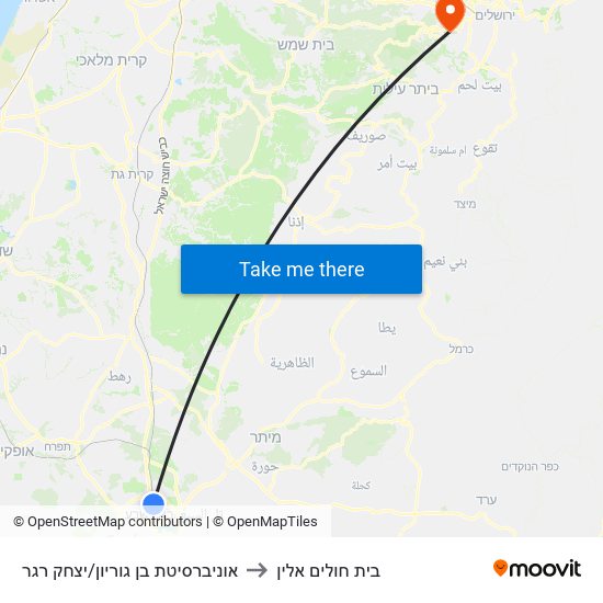 אוניברסיטת בן גוריון/יצחק רגר to בית חולים אלין map