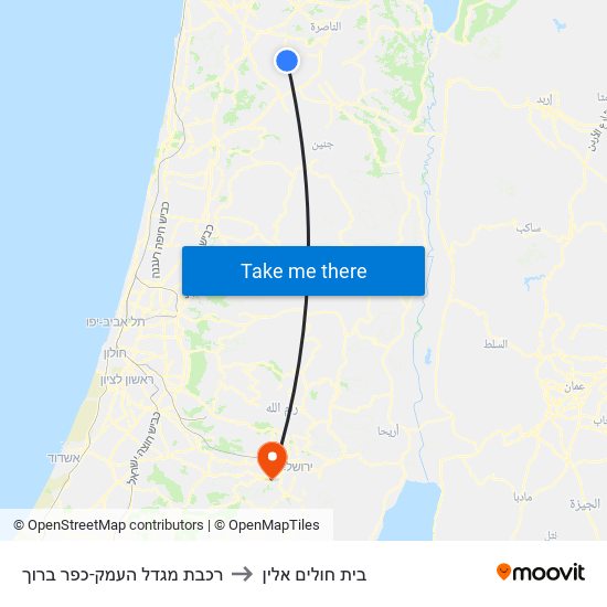 רכבת מגדל העמק-כפר ברוך to בית חולים אלין map