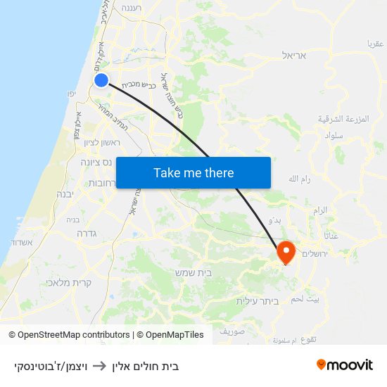 ויצמן/ז'בוטינסקי to בית חולים אלין map