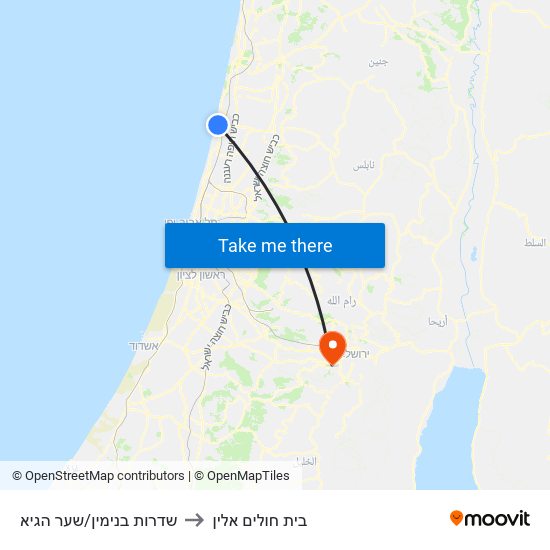 שדרות בנימין/שער הגיא to בית חולים אלין map