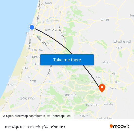 כיכר דיזנגוף/ריינס to בית חולים אלין map