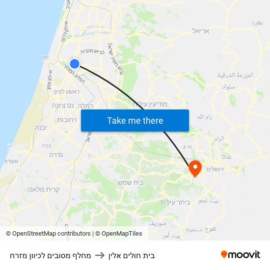 מחלף מסובים   לכיוון מזרח to בית חולים אלין map