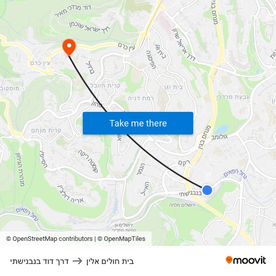 דרך דוד בנבנישתי to בית חולים אלין map