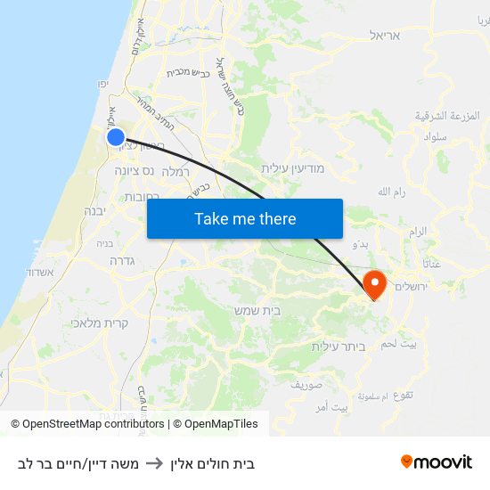 משה דיין/חיים בר לב to בית חולים אלין map