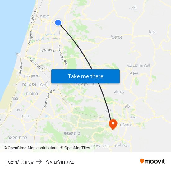 קניון ג'י/וייצמן to בית חולים אלין map