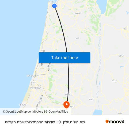 שדרות ההסתדרות/צומת הקריות to בית חולים אלין map