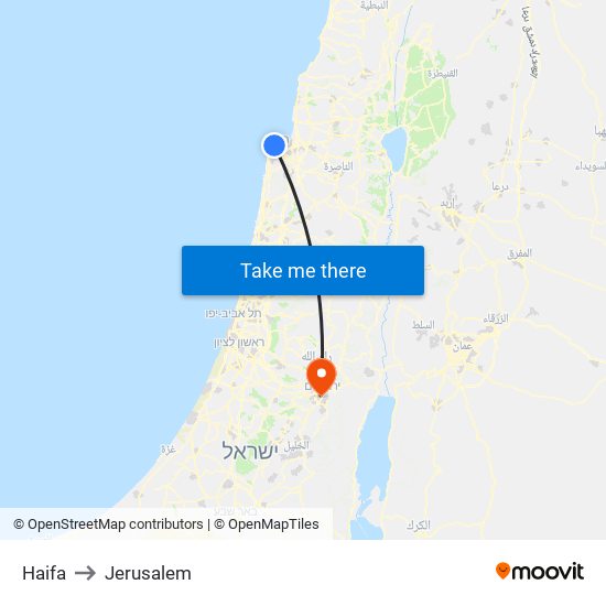 Haifa to Jerusalem map