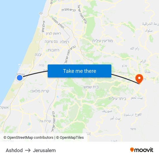 Ashdod to Jerusalem map