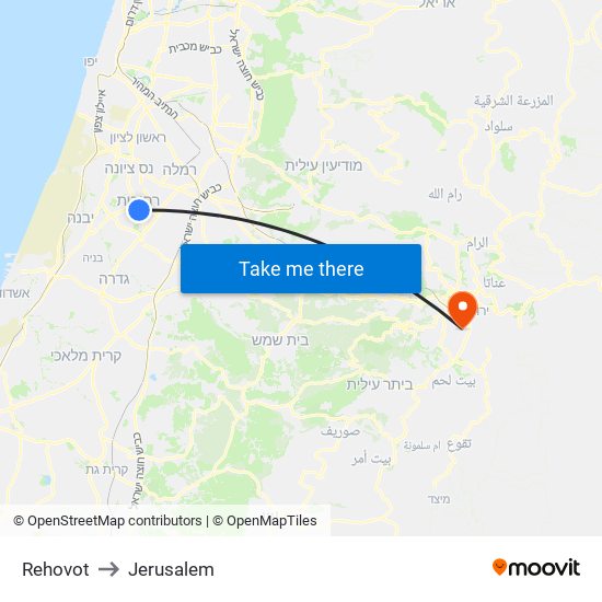 Rehovot to Jerusalem map