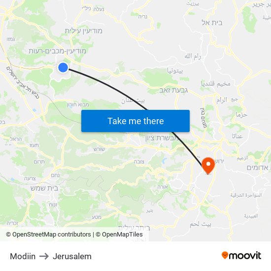 Modiin to Jerusalem map