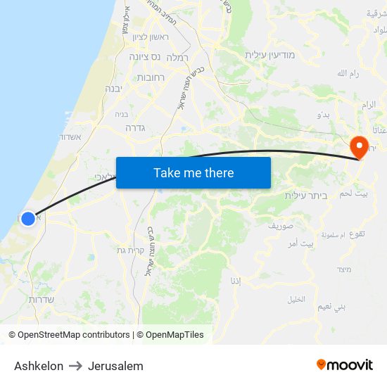 Ashkelon to Jerusalem map