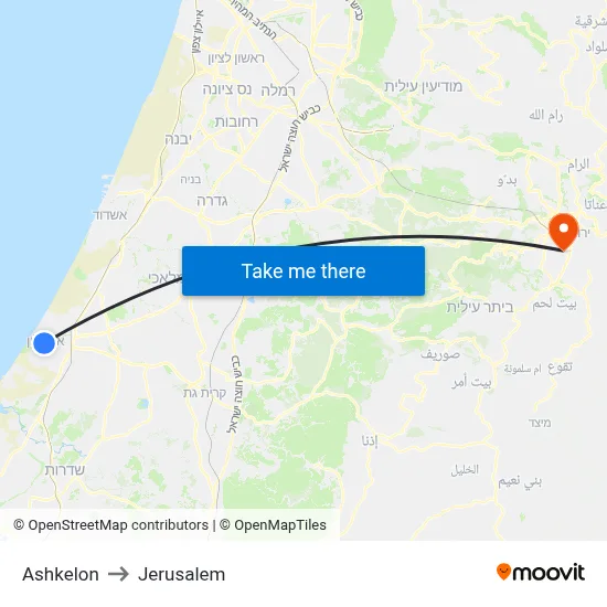 Ashkelon to Jerusalem map