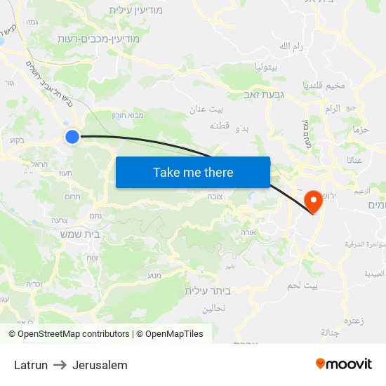 Latrun to Jerusalem map