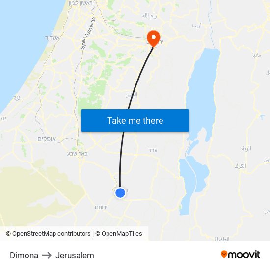 Dimona to Jerusalem map