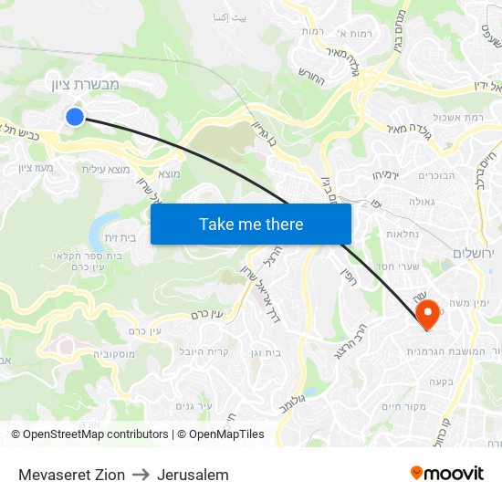 Mevaseret Zion to Jerusalem map