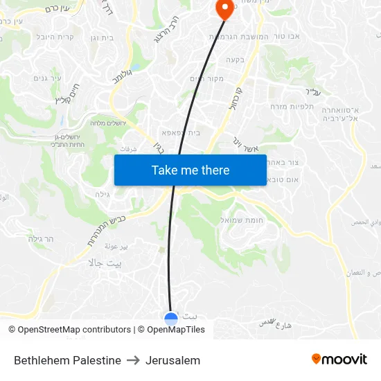 Bethlehem Palestine to Jerusalem map