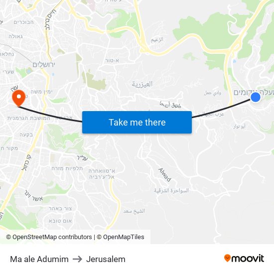 Ma ale Adumim to Jerusalem map