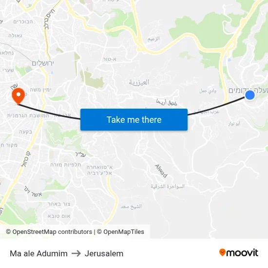 Ma ale Adumim to Jerusalem map