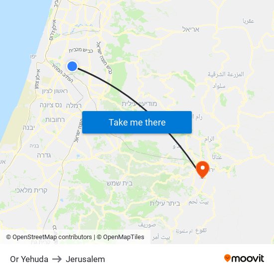 Or Yehuda to Jerusalem map