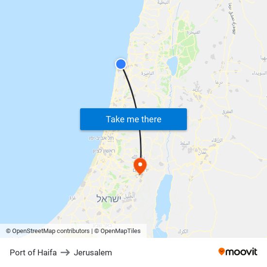 Port of Haifa to Jerusalem map