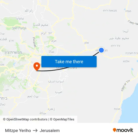 Mitzpe Yeriho to Jerusalem map