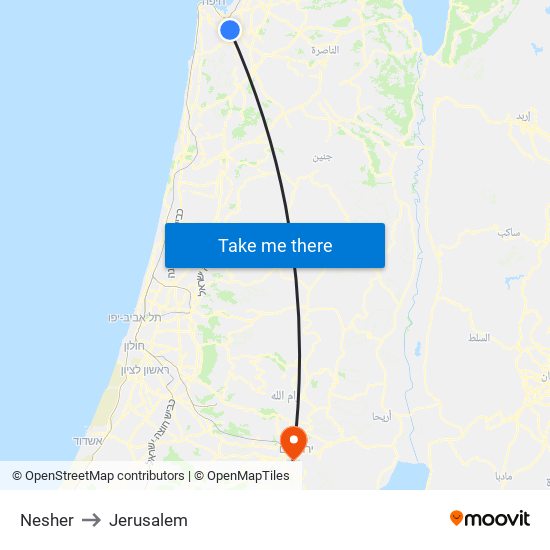 Nesher to Jerusalem map