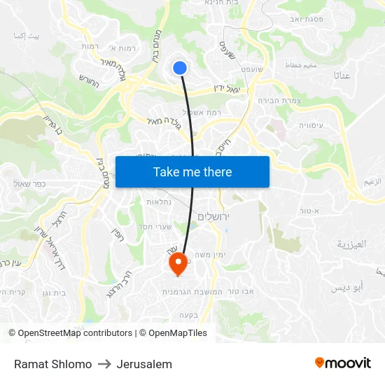 Ramat Shlomo to Jerusalem map
