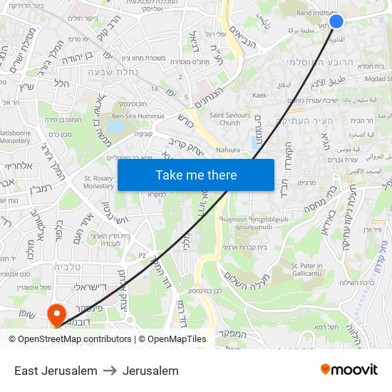 East Jerusalem to Jerusalem map