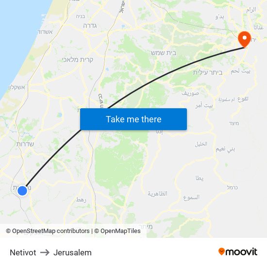 Netivot to Jerusalem map