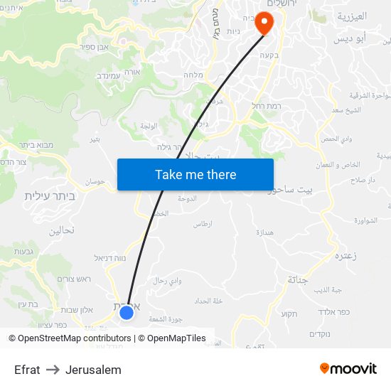 Efrat to Jerusalem map