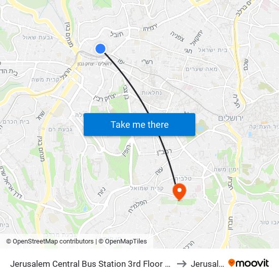 Jerusalem Central Bus Station 3rd Floor Platforms to Jerusalem map