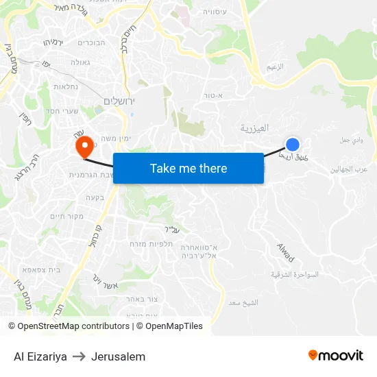 Al Eizariya to Jerusalem map