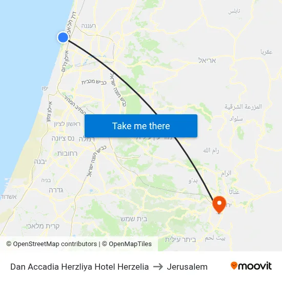 Dan Accadia Herzliya Hotel Herzelia to Jerusalem map