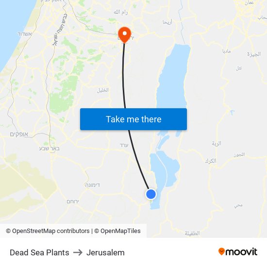 Dead Sea Plants to Jerusalem map