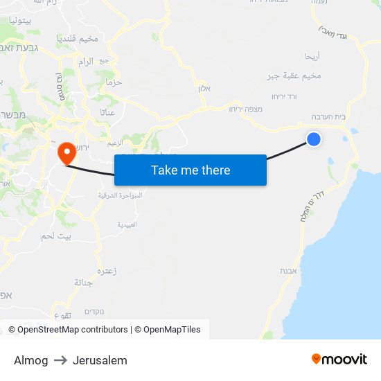 Almog to Jerusalem map