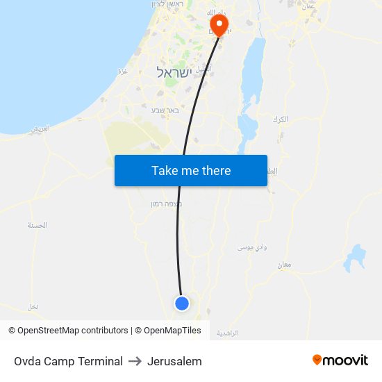 Ovda Camp Terminal to Jerusalem map