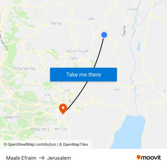 Maale Efraim to Jerusalem map