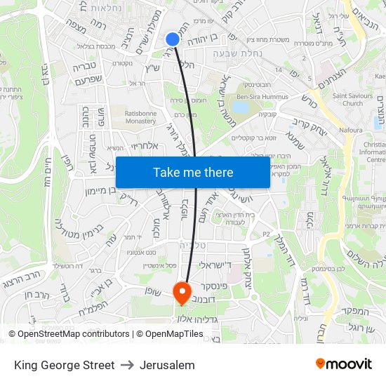 King George Street to Jerusalem map