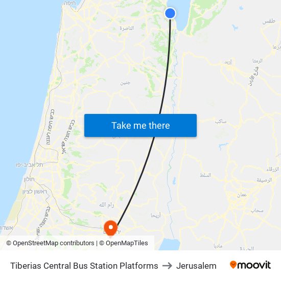 Tiberias Central Bus Station Platforms to Jerusalem map