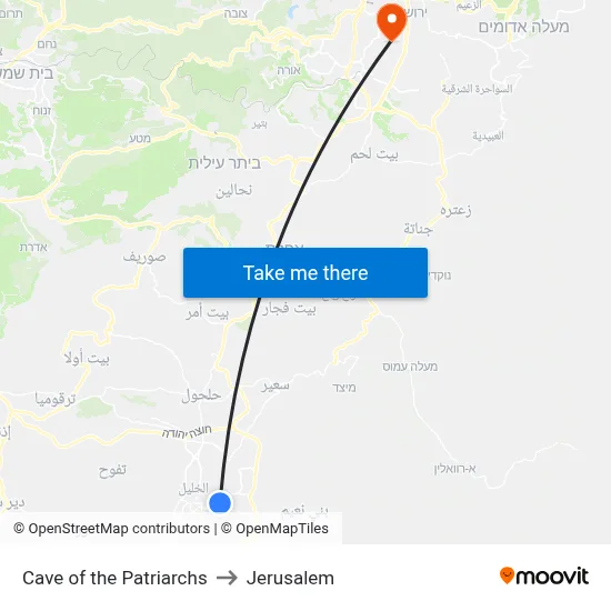 Cave of the Patriarchs to Jerusalem map