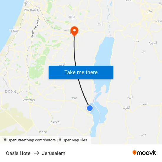 Oasis Hotel to Jerusalem map
