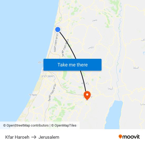 Kfar Haroeh to Jerusalem map